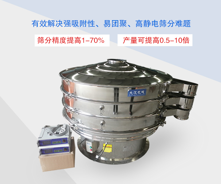 超聲波振動篩主要用于篩分粘性強、高靜電、易團聚的精細粉末